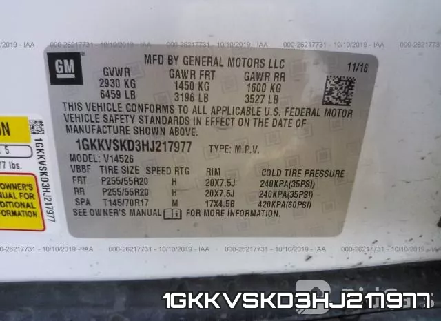 1GKKVSKD3HJ217977 фото 10