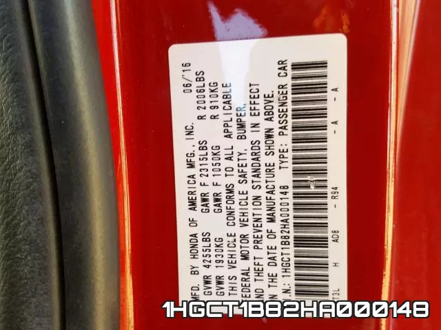 1HGCT1B82HA000148 фото 2