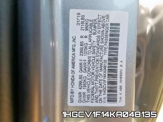 1HGCV1F14KA048135 фото 2