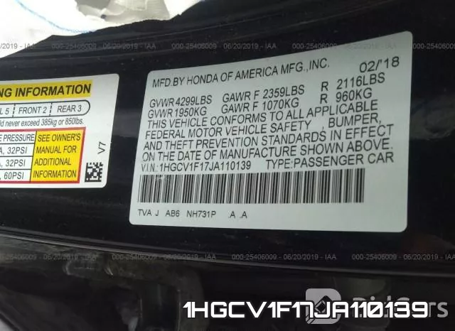 1HGCV1F17JA110139 фото 10