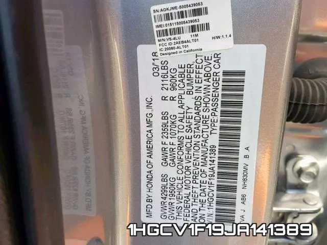 1HGCV1F19JA141389 фото 2