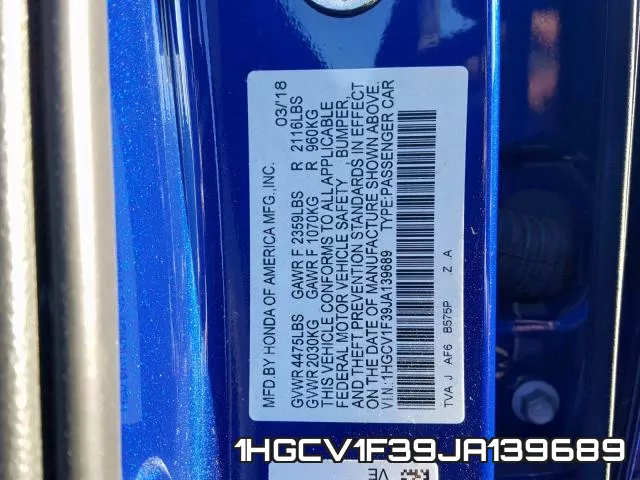 1HGCV1F39JA139689 фото 2