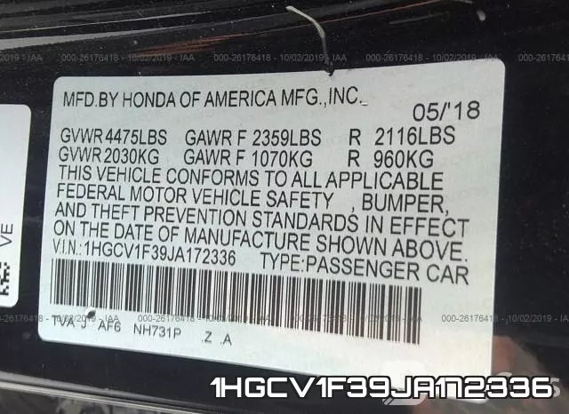 1HGCV1F39JA172336 фото 10