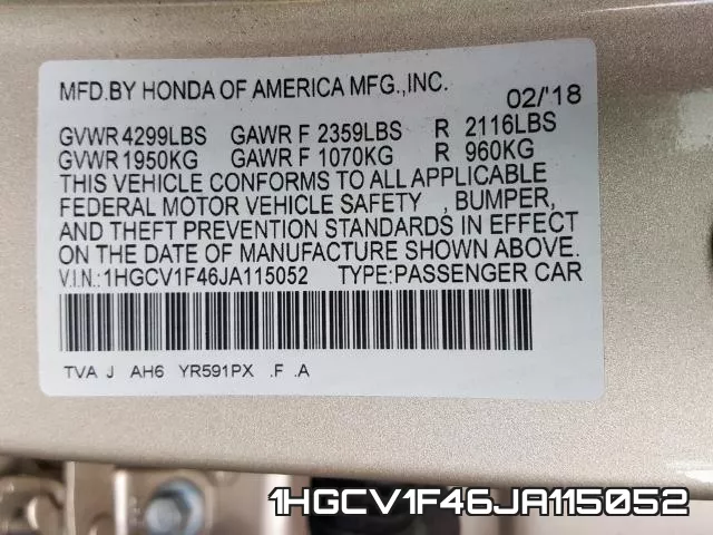 1HGCV1F46JA115052 фото 2