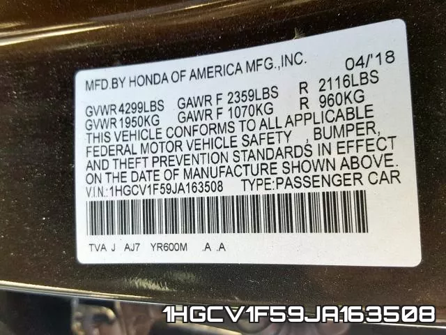 1HGCV1F59JA163508 фото 2