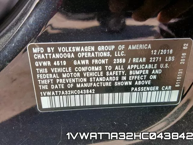 1VWAT7A32HC043842 фото 2