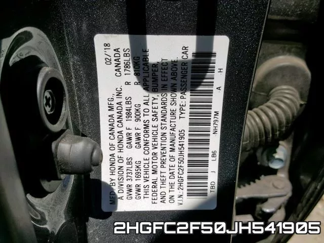 2HGFC2F50JH541905 фото 2