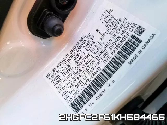 2HGFC2F61KH584465 фото 2