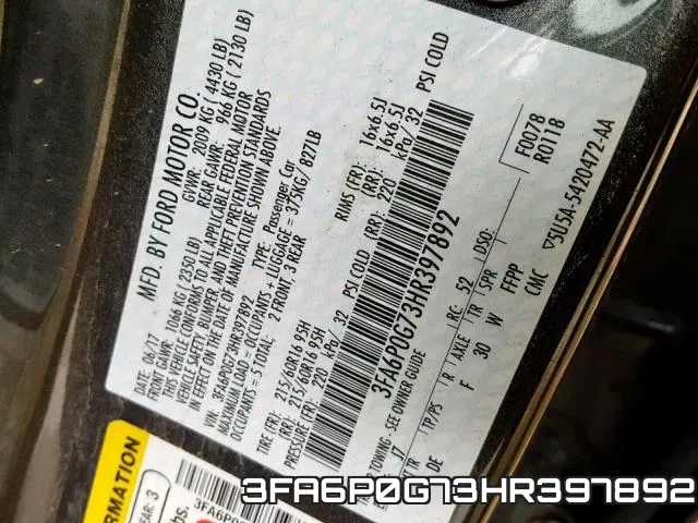 3FA6P0G73HR397892 фото 2