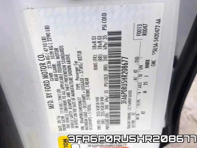3FA6P0RU5HR208677 фото 2