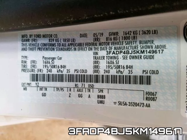3FADP4BJ5KM149617 фото 2