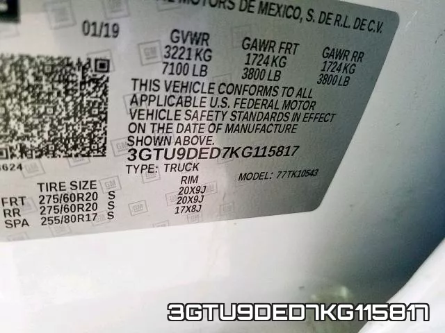 3GTU9DED7KG115817 фото 2