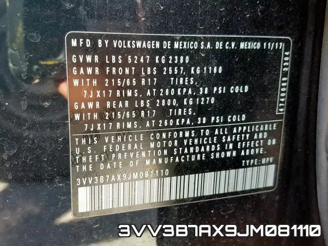3VV3B7AX9JM081110 фото 2