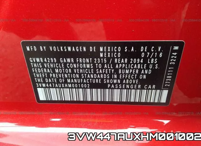 3VW447AUXHM001002 фото 10