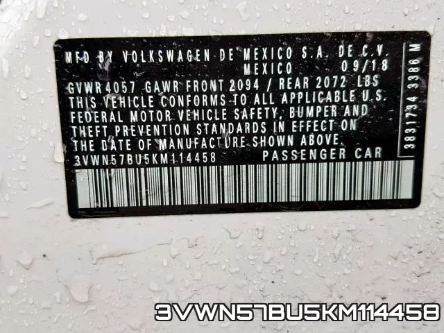 3VWN57BU5KM114458 фото 2