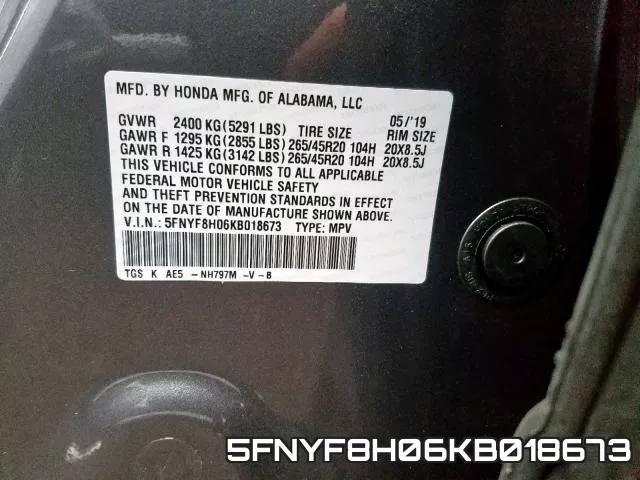 5FNYF8H06KB018673 фото 2