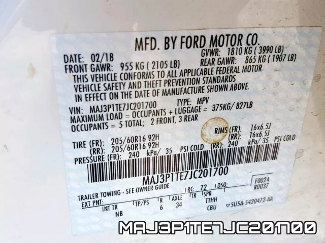 MAJ3P1TE7JC201700 фото 2