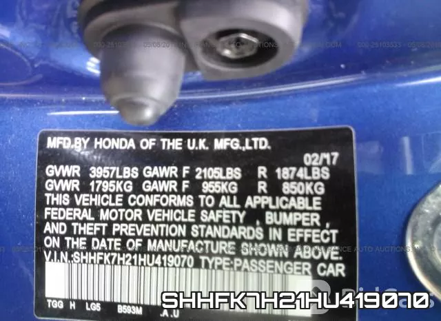 SHHFK7H21HU419070 фото 10
