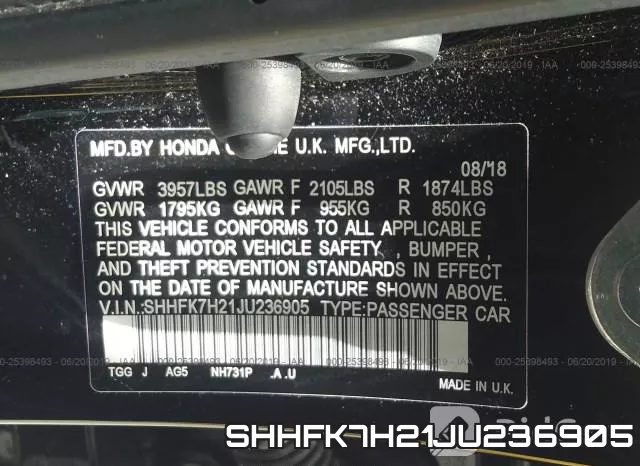 SHHFK7H21JU236905 фото 10