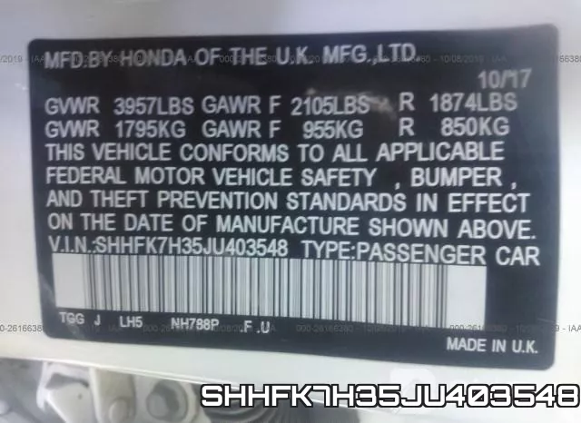 SHHFK7H35JU403548 фото 10