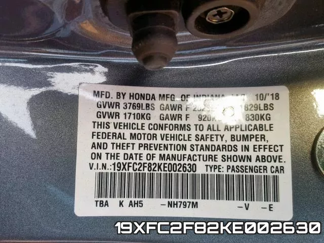19XFC2F82KE002630 фото 2