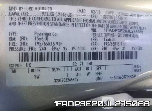 1FADP3E20JL275088 фото 10