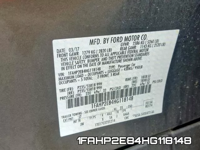 1FAHP2E84HG118148 фото 2