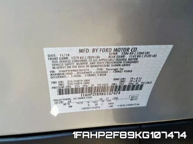 1FAHP2F89KG107474 фото 2