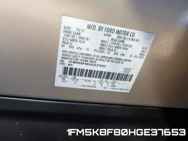 1FM5K8F80HGE37653 фото 2