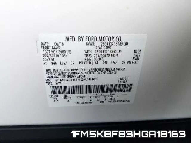 1FM5K8F83HGA18163 фото 2
