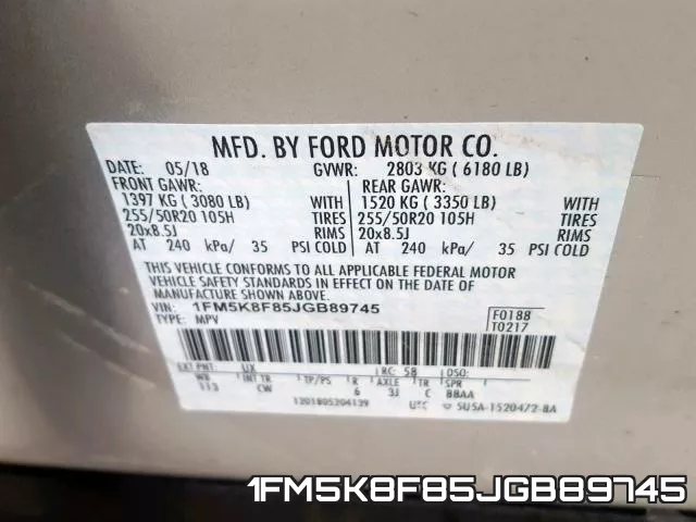 1FM5K8F85JGB89745 фото 2