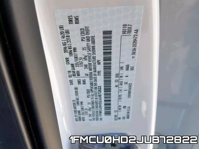 1FMCU0HD2JUB72822 фото 2