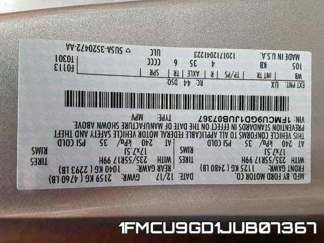 1FMCU9GD1JUB07367 фото 2