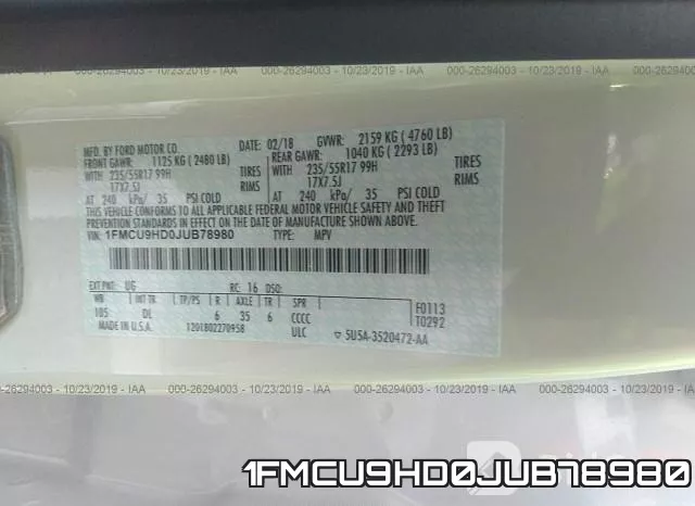 1FMCU9HD0JUB78980 фото 10
