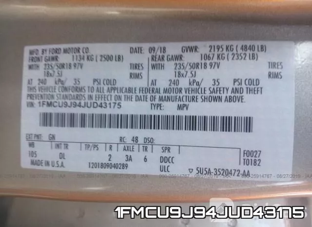 1FMCU9J94JUD43175 фото 10