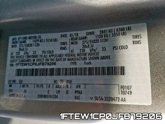 1FTEW1CP0JFB79206 фото 2