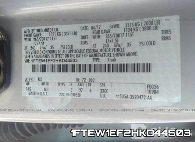 1FTEW1EF2HKD44503 фото 10