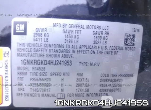 1GNKRGKD4HJ241953 фото 10