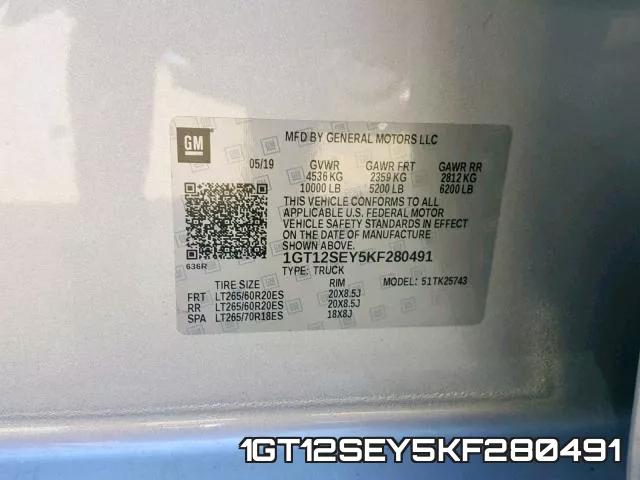 1GT12SEY5KF280491 фото 2