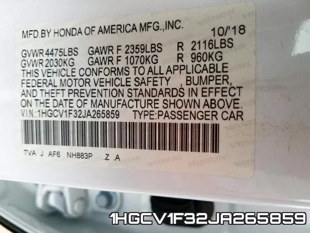 1HGCV1F32JA265859 фото 2