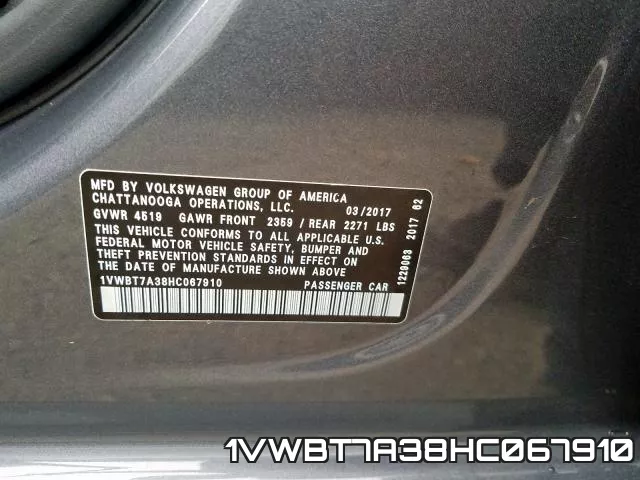 1VWBT7A38HC067910 фото 2