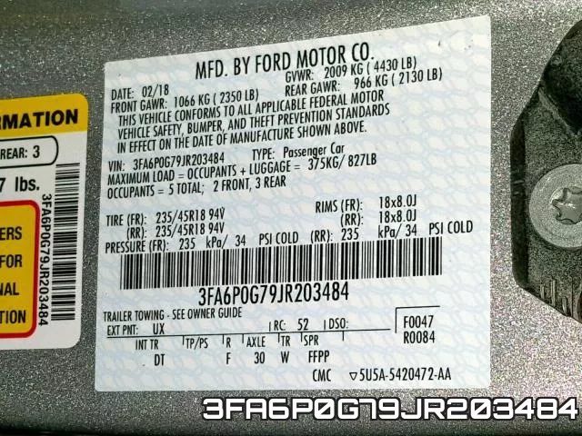 3FA6P0G79JR203484 фото 2