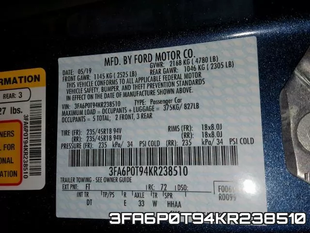3FA6P0T94KR238510 фото 2