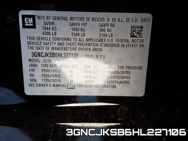 3GNCJKSB6HL227106 фото 2