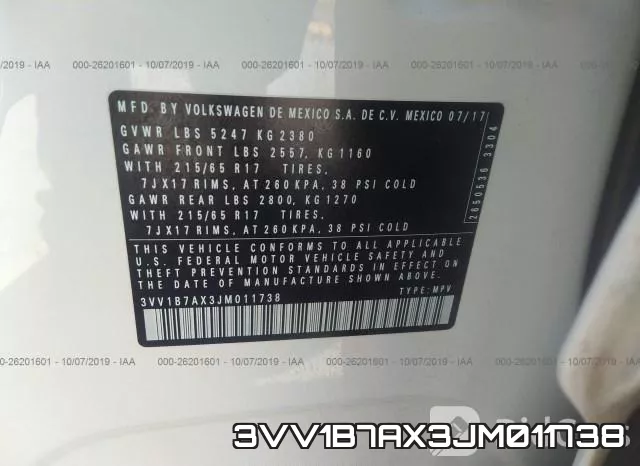 3VV1B7AX3JM011738 фото 9