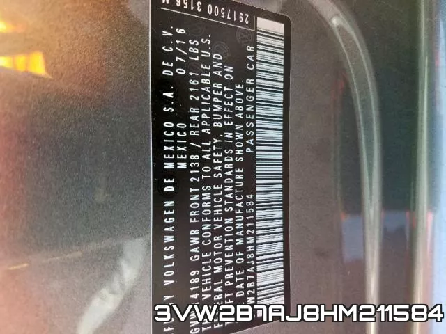 3VW2B7AJ8HM211584 фото 2