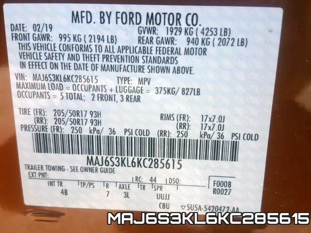 MAJ6S3KL6KC285615 фото 2