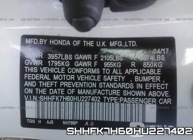 SHHFK7H60HU227402 фото 10