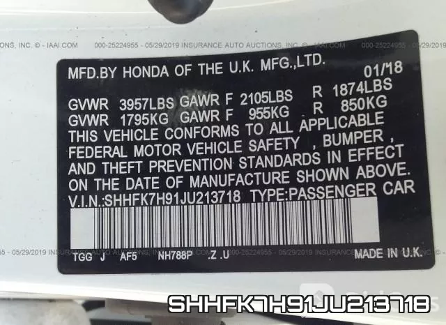 SHHFK7H91JU213718 фото 10