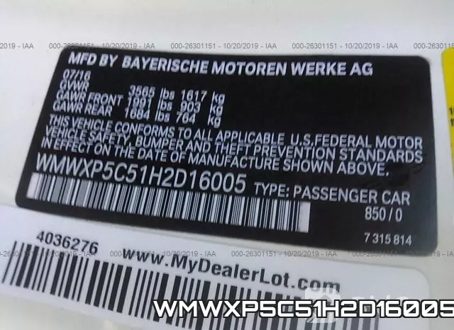 WMWXP5C51H2D16005 фото 10